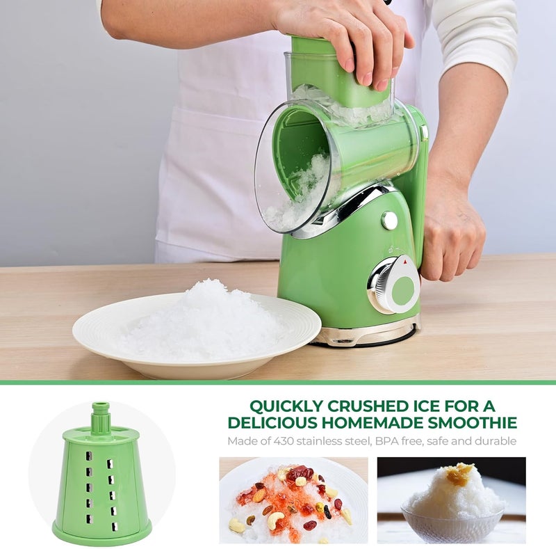 susteas Rotary Cheese Grater with Handle,Vegetable Slicer with 6 Interchangeable Blades, Reinforced Suction,Easy to Clean,Kitchen Chopper for Crushed Ice,Fruits and Nuts with Blade Storage Case,Green - Image 5